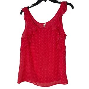 Old Navy Red Sleeveless Polka Dot Tank‎ Top Sheer Size L